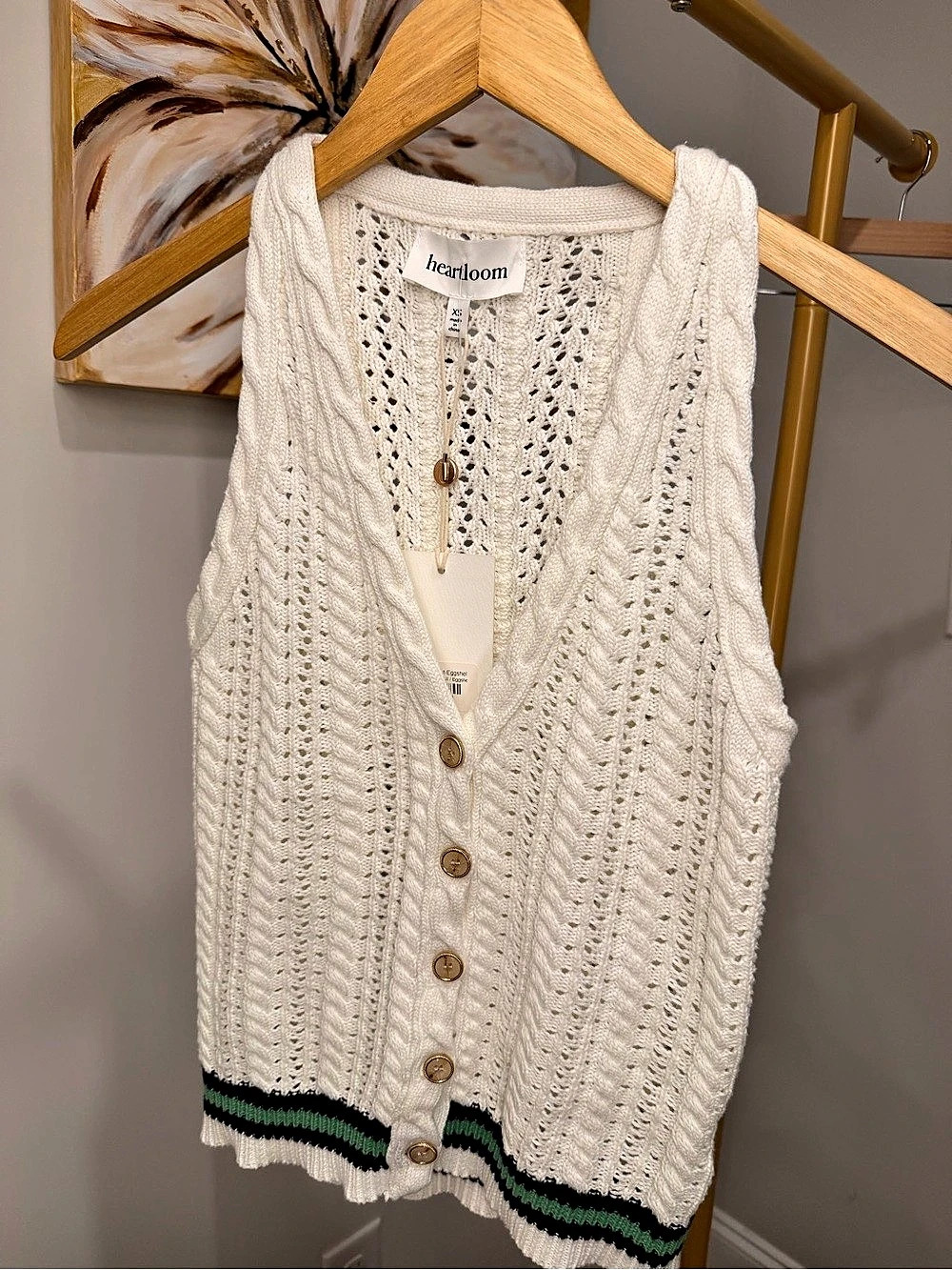 heartloom Skylar Vest-Eggshell Cable Knit Vest in White XS NWT